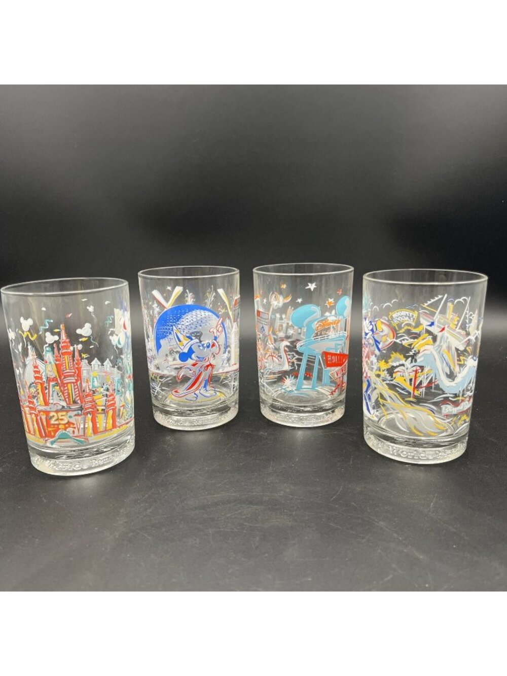 Vtg WALT DISNEY 25th Anniversary Glasses Set of 4 McDonald's Disneyana Tumblers